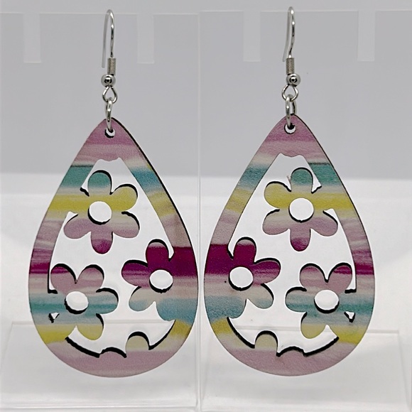 Jewelry - Water Drop Flower Design Lightweight Wooden Dangle Earrings Spring